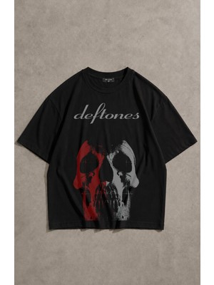 Fuddy Moda Unisex Deftones Skull Mega Baskılı Tişört, Oversize Rock Band Temalı Tshirt
