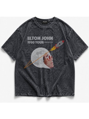 Fuddy Moda Unisex Oversize Elton John 1990 Tour Baskılı Yıkamalı Tişört