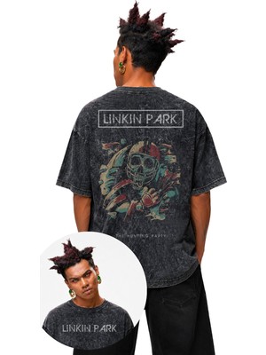 Fuddy Moda Unisex Linkin Park The Hunting Party Sırt Baskılı Yıkamalı Tişört, Oversize Rock Band Retro Tshirt
