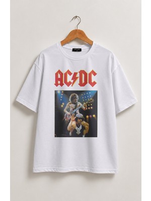 Fuddy Moda Unisex Ac-Dc Baskılı Tişört, Oversize Rock Band Temalı Tshirt