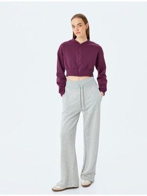 Koton Şardonlu Bisiklet Yaka Fermuarlı Crop Spor Sweatshirt