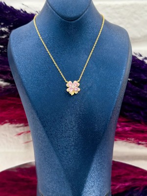 Livora Jewelry 925 Ayar Gümüş Pembe Kuvars Taşlı Şans Yoncası Trend Kadın Kolye