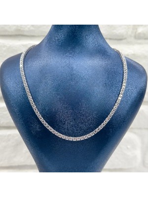 Livora Jewelry 925 Ayar Gümüş Pırlanta Montür Zirkon Taşlı Su Yolu Gerdanlık 3 mm Kadın Kolye