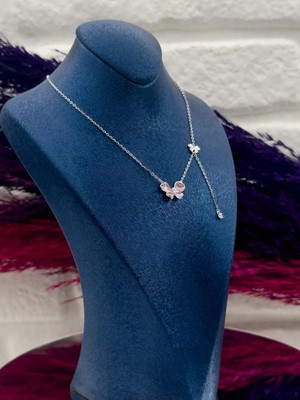 Livora Jewelry 925 Ayar Gümüş Pembe Mineli Zarif Özel Tasarım Kadın Kolye