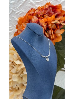 Livora Jewelry 925 Ayar Gümüş Zirkon Taşlı Kalp Sallantılı Kavisli Kadın Kolye