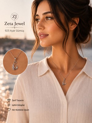 Zeta Jewel 925 Ayar Gümüş Kuğu Kolye Zarif Yeni Model 40+5 cm Uzatma Zincir Hediyelik
