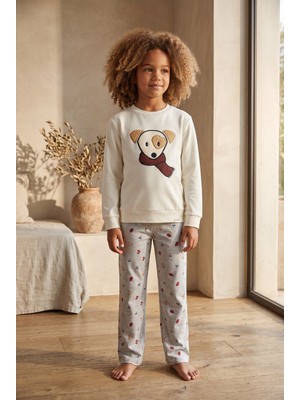Katia & Bony Çocuk Lovely Winter Köpekli Ekru Pijama Takımı