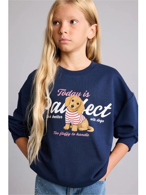 DeFacto Relax Fıt Bisiklet Yaka Hayvan Desenli Sweatshirt Kız ÇOCUK I4159A826AU