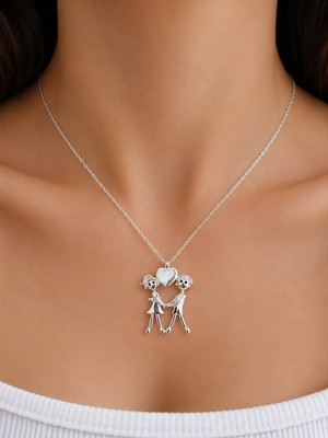 Yantra Silver 925 Ayar Gümüş Çift Figürlü Kalp Kolye - Sevgiliye Özel Romantik Minimal Kolye