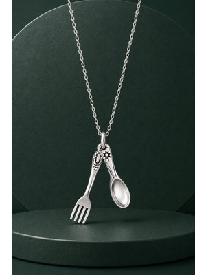 Silvari Silver Kaşık Çatal Gastronomi Konseptli Tasarım Unisex 925 Ayar Gümüş Kolye