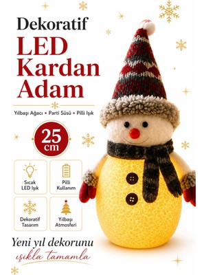 Empressco Dekoratif Yılbaşı Ağacı LED Aydınlatma Kardan Adam Yılbaşı Ağacı Parti Süsü Pilli LED Işık 25 cm