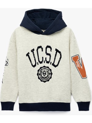 Koton Şardonlu Uzun Kollu Baskılı Oversize Kapşonlu Sweatshirt