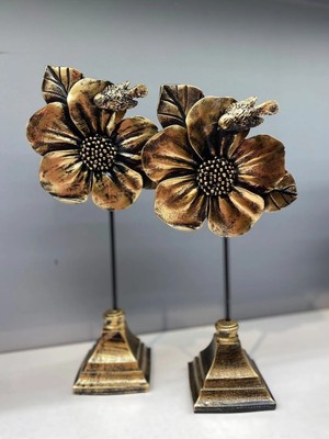 Empressco Dekoratif Polyester Ikili Çiçek Aksesuar Gold Eskitme