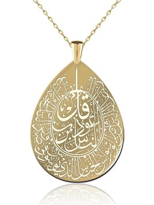 Seyyidoğlu Silver 925 Ayar Gümüş Damla Model Nas Felak Suresi Altın Kaplama Kadın Kolye
