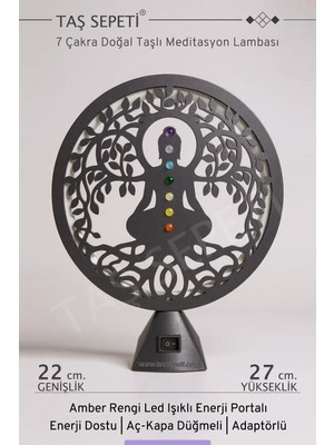 Empressco 7 Çakra Doğal Taşlı Meditasyon Lambası Amber LED Işıklı Enerji Portalı Şifa Denge Spiritüel Dekor