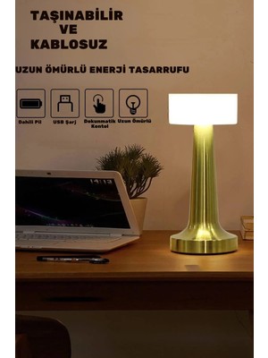 Empressco Şarjlı Dokunmatik Dim Edilebilir Masa Lambası 3 Renk Işık Inci Gold