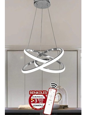 Empressco Kumandalı 3 Renk Işıklı Modern Sarkıt LED Avize Krom Kasa Salon,oda ,mutfak ,hol Efsane