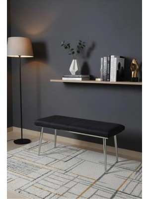 Empressco Metal Ayaklı Krom Siyah Bench Mutfak Salon Antre Yatak Odası Puf Bank