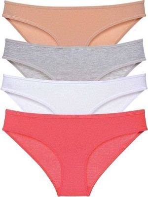 Kuzgun Ticaret 4 Adet Süper Eko Set Likralı Kadın Slip Külot Ten Gri Beyaz Fuşya