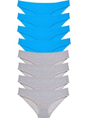 Kuzgun Ticaret 8 Adet Eko Set Likralı Kadın Slip Külot Gri ve Mavi