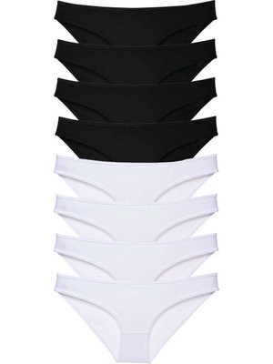 Kuzgun Ticaret 8 Adet Süper Eko Set Likralı Kadın Slip Külot Siyah Beyaz