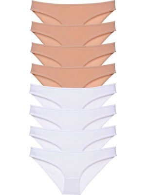 Kuzgun Ticaret 8 Adet Süper Eko Set Likralı Kadın Slip Külot Ten Beyaz