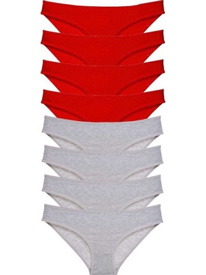 Kuzgun Ticaret 8 Adet Süper Eko Set Likralı Kadın Slip Külot Kırmızı Gri