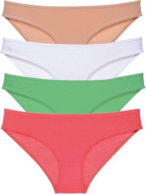 Kuzgun Ticaret 4 Adet Süper Eko Set Likralı Kadın Slip Külot Ten Pudra Yeşil Fuşya