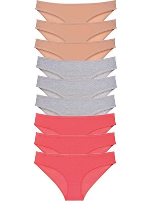 Kuzgun Ticaret 9 Adet Süper Eko Set Likralı Kadın Slip Külot Ten Gri Fuşya