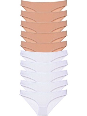 Kuzgun Ticaret 10 Adet Süper Eko Set Likralı Kadın Slip Külot Ten Beyaz