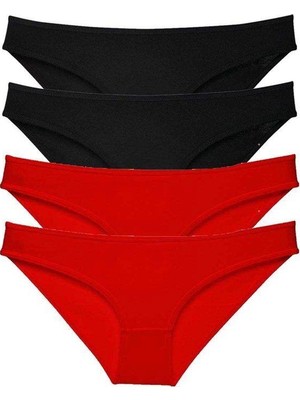 Kuzgun Ticaret 4 Adet Süper Eko Set Likralı Kadın Slip Külot Siyah Kırmızı