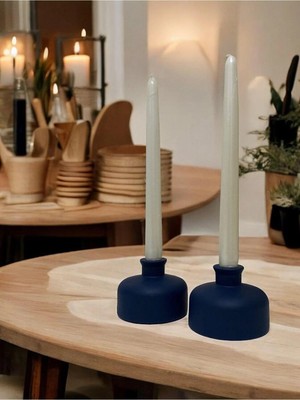 Empressco El Yapımı Minimalist Taş Mumluk Seti, Lacivert Seramik Mumluk
