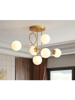 Empressco Jade 6'lı Modern Spor Eskitme Renkli Salon-Mutfak-Yatakodası Glop Camlı Avize