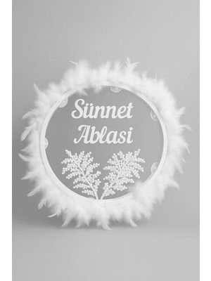 Empressco Tüylerle Süslenmiş Sünnet Tefi Vurmalı Çalgı Def Müzik Aleti Sünnet Ablası Tefi Sünnet Kınası Tefi