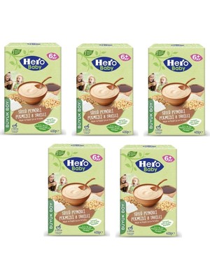 Hero Baby Sütlü Peynirli Pekmezli 8 Tahıllı Kaşık Maması 400 gr x 5 Adet 6+ Ay İçin Besleyici Tahıllar