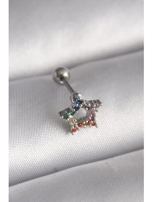 Uslucan Alışveriş 316L Çelik Gümüş Renk Renkli Zirkon Taşlı Yıldız Model Tragus Piercing - TJ-PR1355