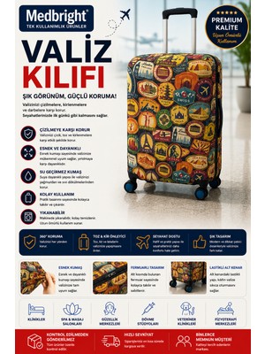 Medbright Valiz Kılıfı Bavul Kılıfı Likralı Esnek Kumaş ve Dayanıklı Valiz Kılıfı DSN-VK05 (Kabin)