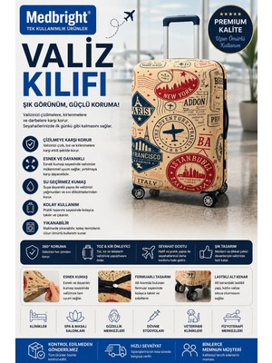 Medbright Valiz Kılıfı Bavul Kılıfı Likralı Esnek Kumaş ve Dayanıklı Valiz Kılıfı BYZ-VK12
