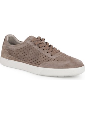 LBR Erkek Sneaker Vizon %100 Hakiki Süet Deri Delikli Nefes Alabilir Bağcıklı Beyaz Kauçuk Taban Ayakkabı H1123