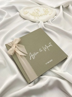 Empressco Keten Kurdeleli Isme Özel Gri Renk Anı Defteri, Premium Nikah Nişan Düğün Defteri