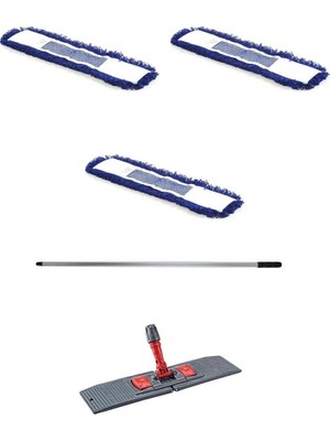 Empressco Orlon Mavi Statik Toz Mop Takımı Seti - 80 Cm. - 3 Adet Mop + Mop Tutucu + Sap - 1 Takım