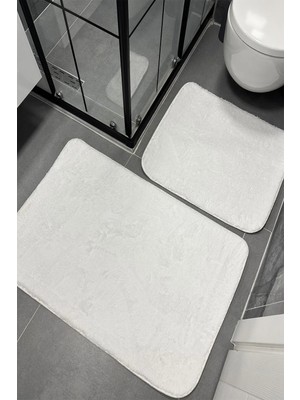 Aymira Home 2'li Peluş Banyo Paspası Halı Klozet Takımı Beyaz Kaymaz Taban (60X50-60X90)