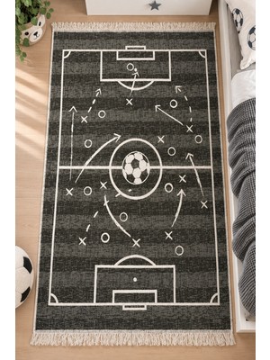 Lorvian Noletti Çocuk Odası Kilimi Pamuklu Futbol Sahası Desenli Makinede Yıkanabilir Uygun Kilim EVM26829A
