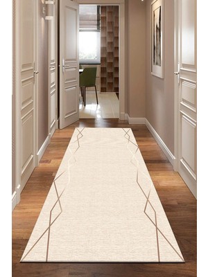 Aymira Home Baskı Dört Mevsim Kaymaz Yıkanabilir Kesme Koridor Mutfak ve Oda Kesme Yolluk Halı Eco Krem