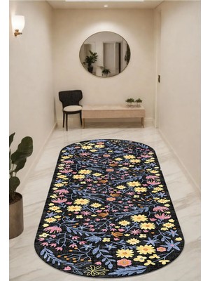 Aymira Home Dijital Baskı Dört Mevsim Kaymaz Yıkanabilir Koridor Mutfak ve Oda Kesme Yolluk Halı Oval