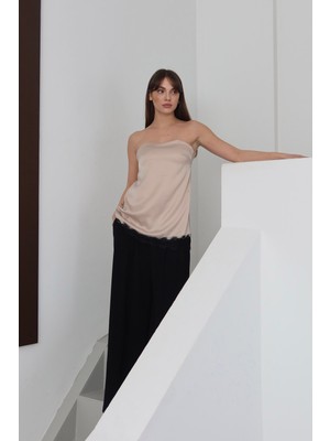 Very Moda Dantelli Straplez Saten Bluz -| D2941