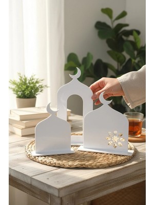 Empressco Islami Dekor Lazer Kesim 2 mm Beyaz Pleksi Ramazan Süsleri 8 cm 3 Adet