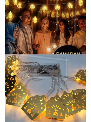 Empressco Ramazan Ayı Namaz Köşesi Metal Gold LED Pilli Kandil Dini Sembollü Süsleme Dekor Işığı LED Ambiyans