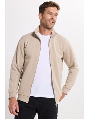 Tudors Unisex Relax Fit Rahat Kesim Pamuklu 3 İplik İçi Polarlı Fermuarlı Cepli Taş  Sweatshirt Hırka