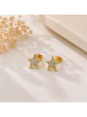 Hotchic Hotchıc Gold Yıldız Figürlü Zirkon Taşlı Çelik Küpe